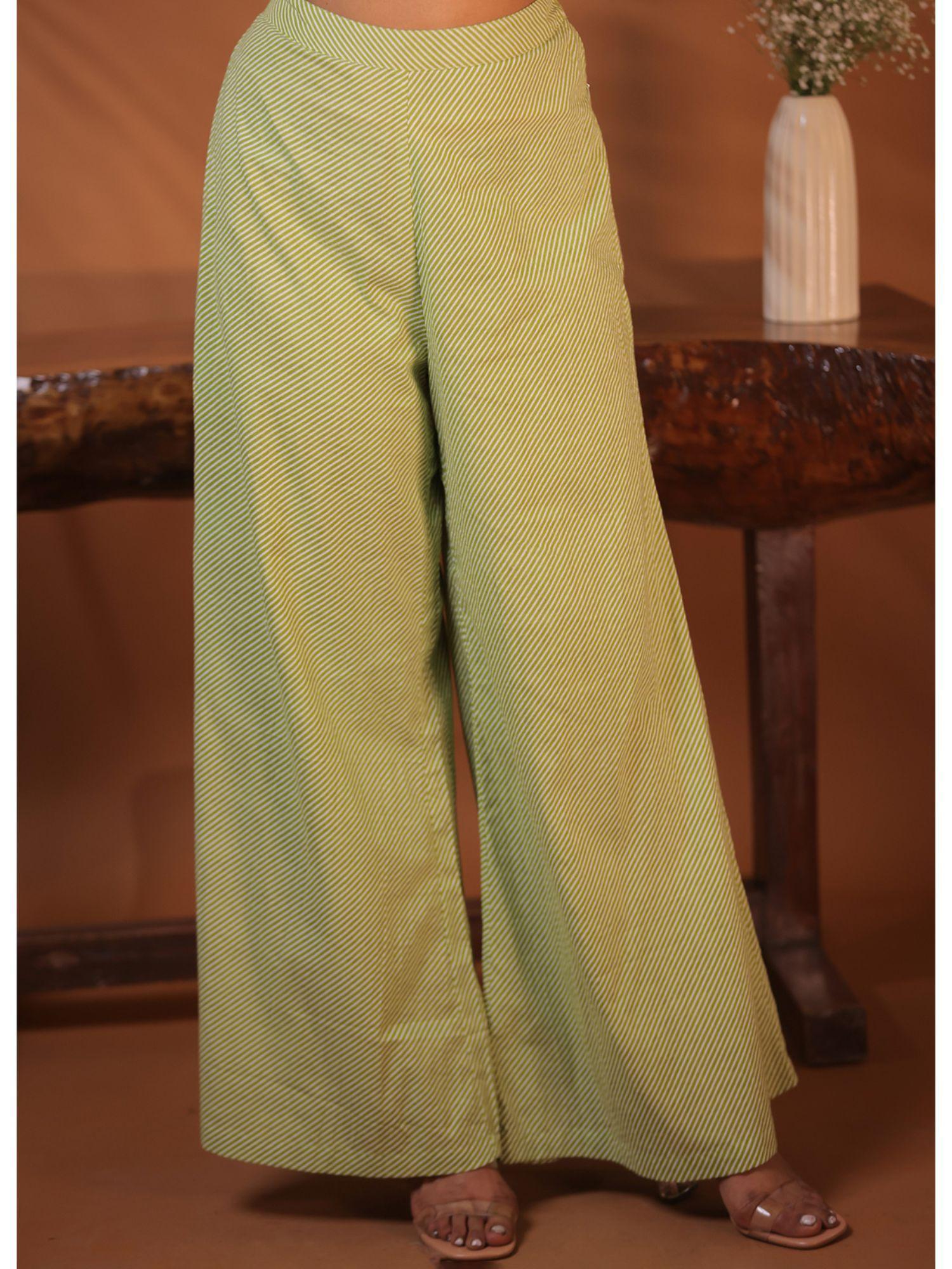 green striped cotton wide leg pants