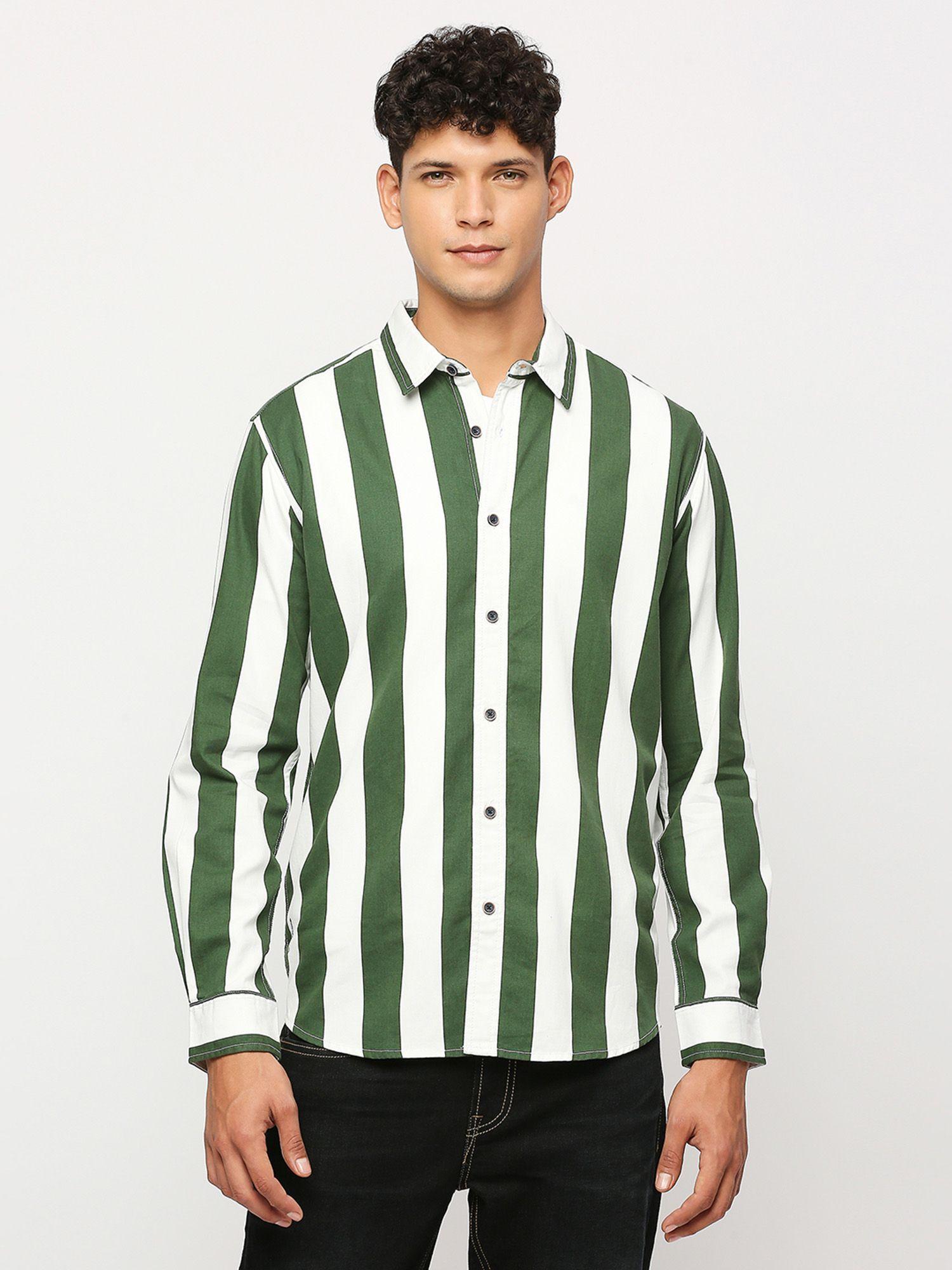 green striped full sleeves shirt