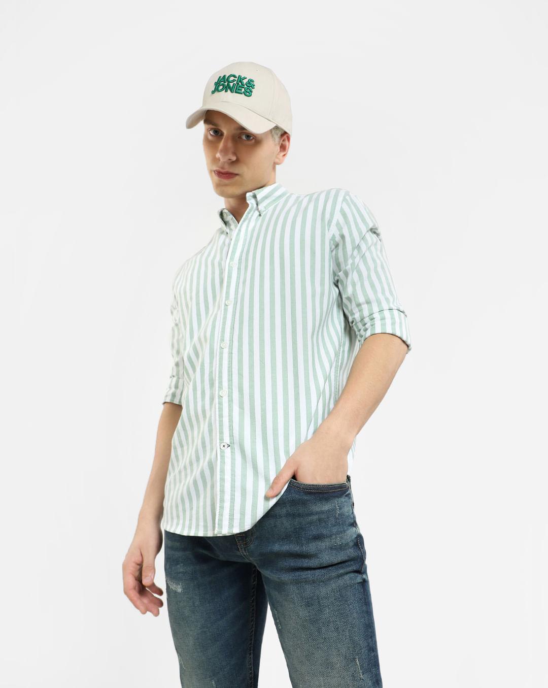 green striped full sleeves shirt