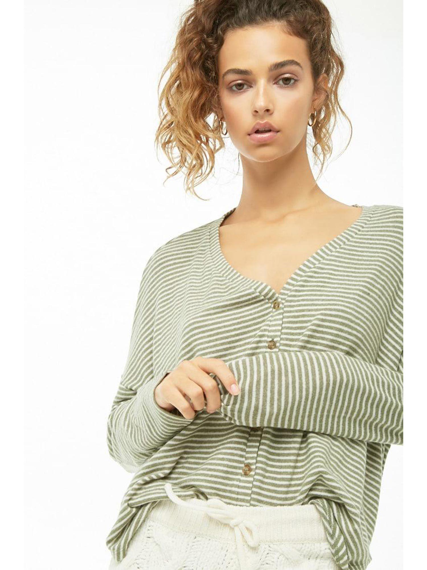 green striped high-low cardigan