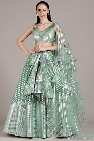 green striped tulle lehenga set