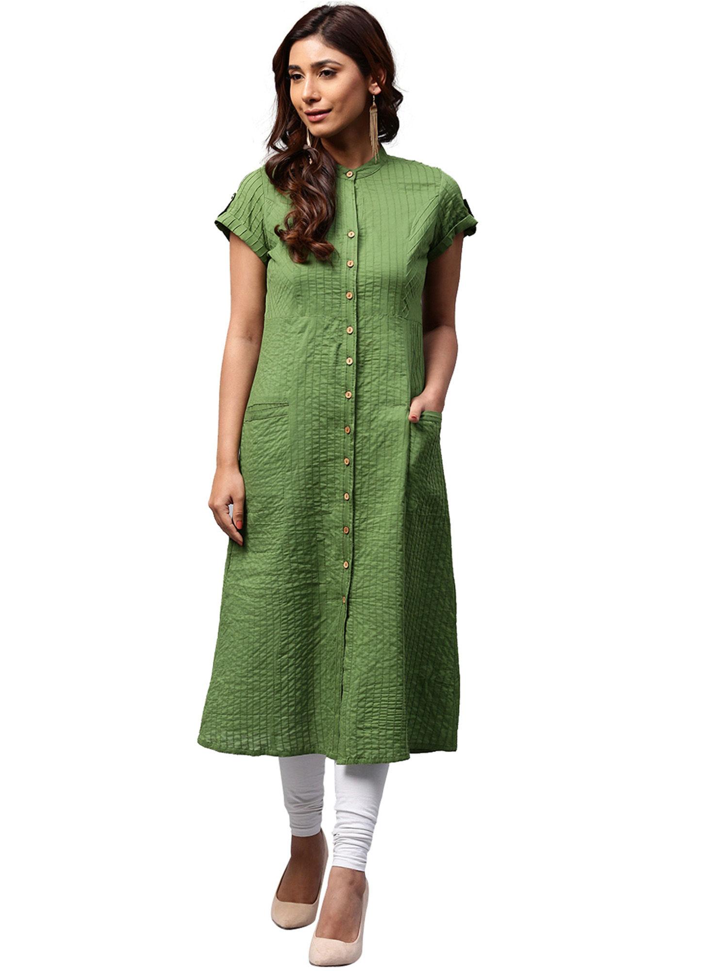 green stripes a-line cotton kurta