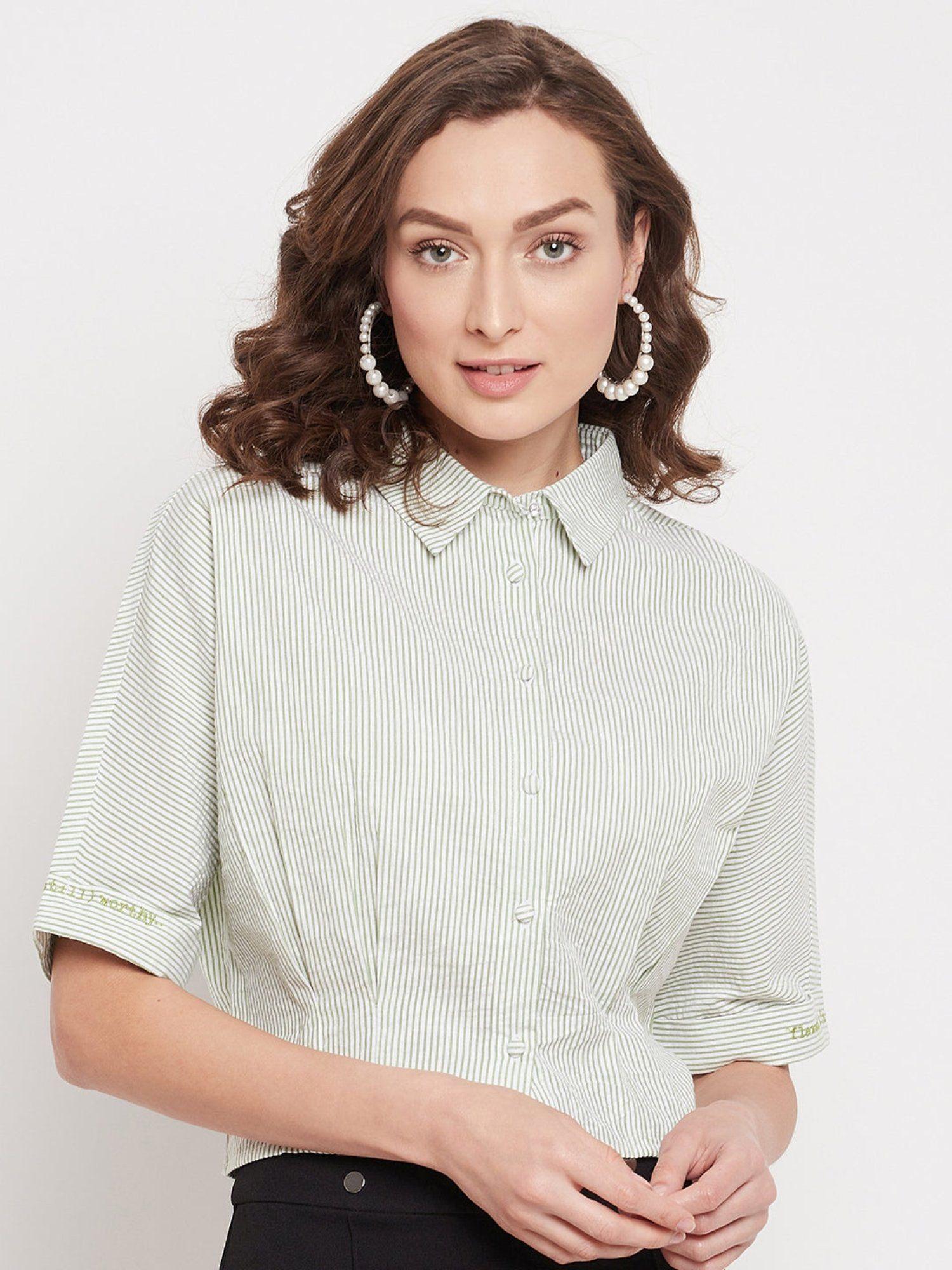 green stripes collar neck shirts