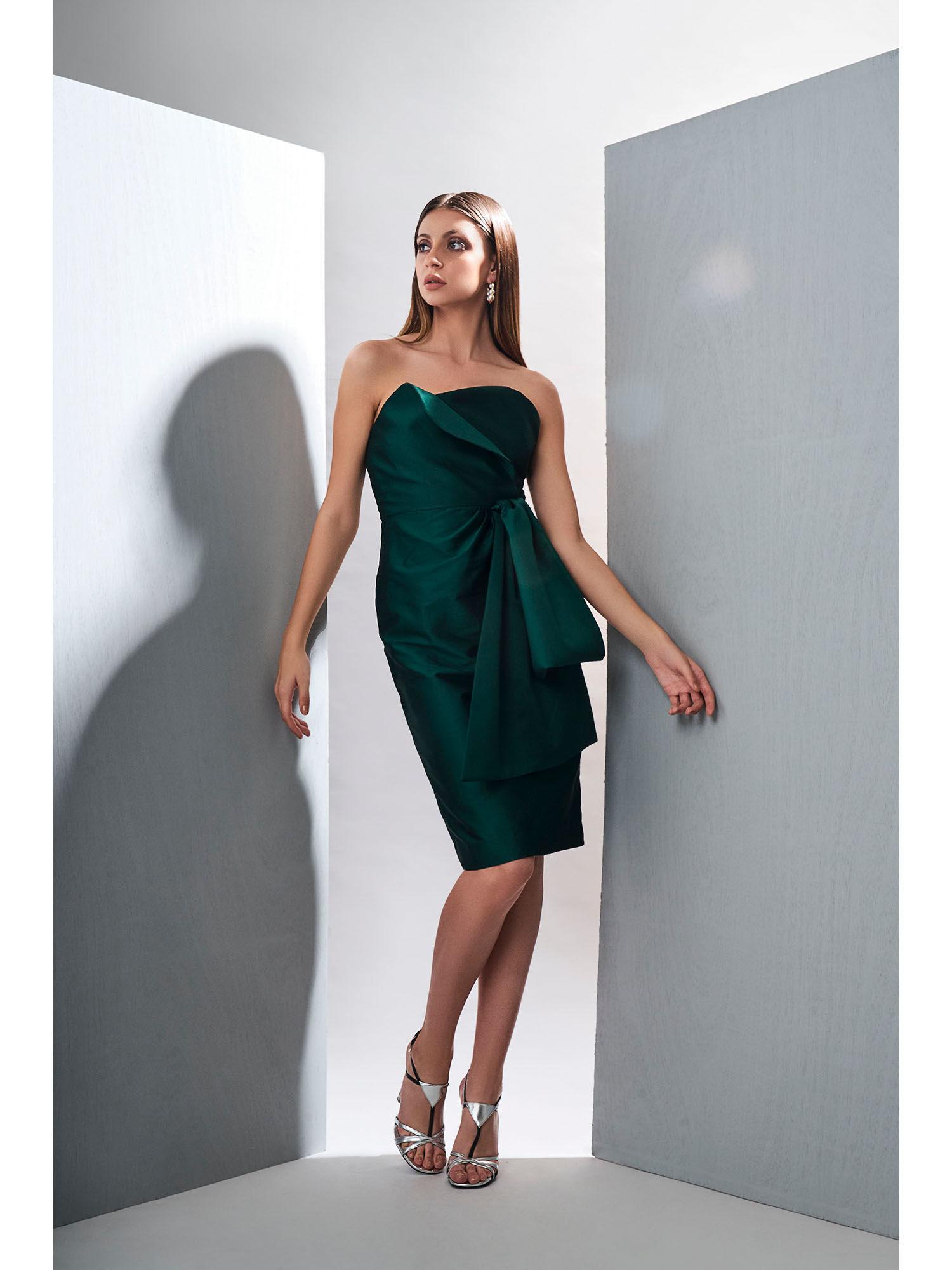 green taffeta silk short dress