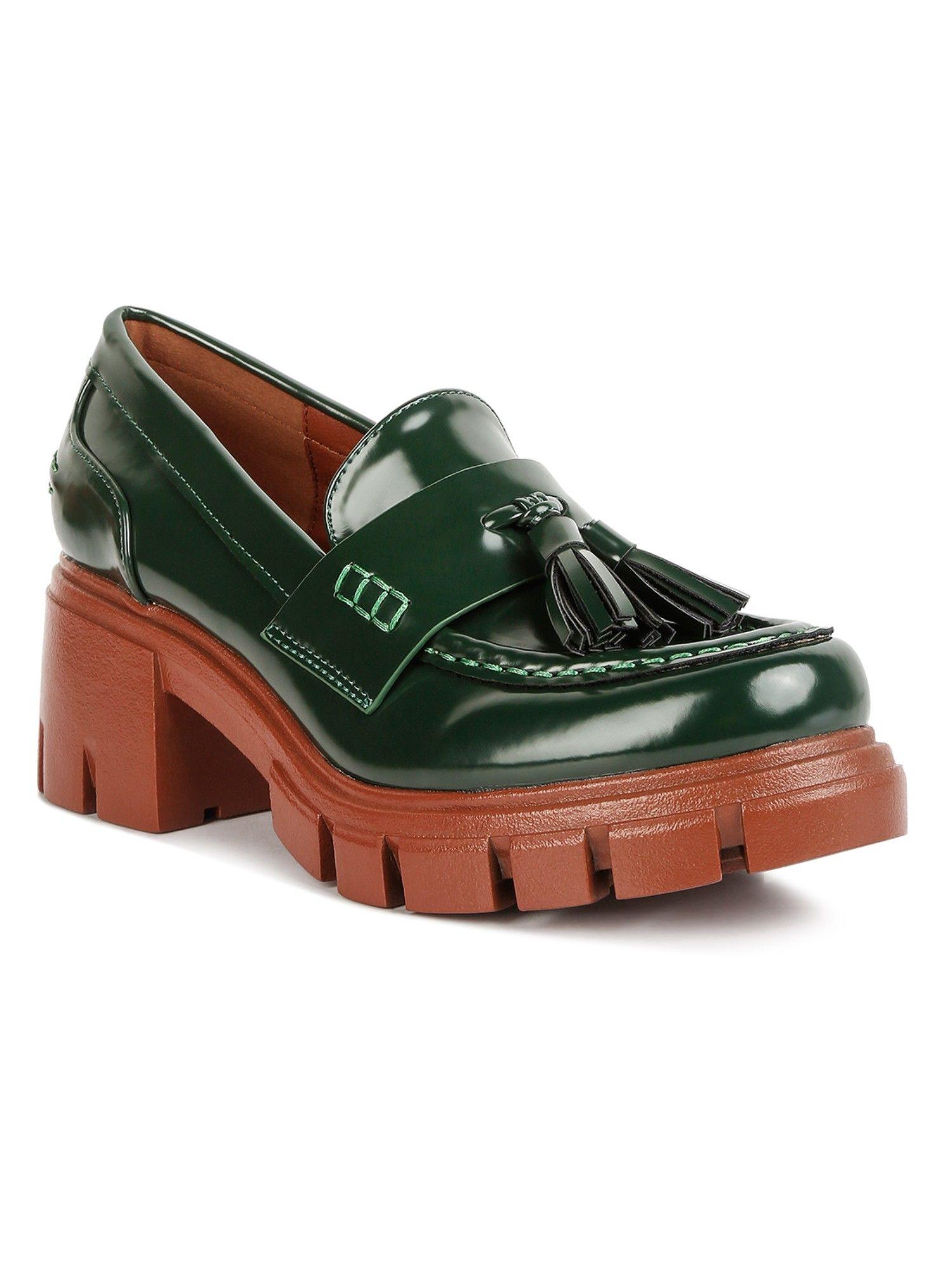 green tassels detail chunky loafers