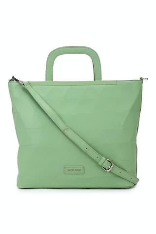 green textured casual polyurethane women handbag