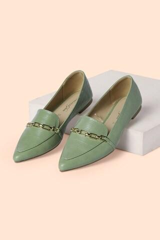 green textured casual women loafers