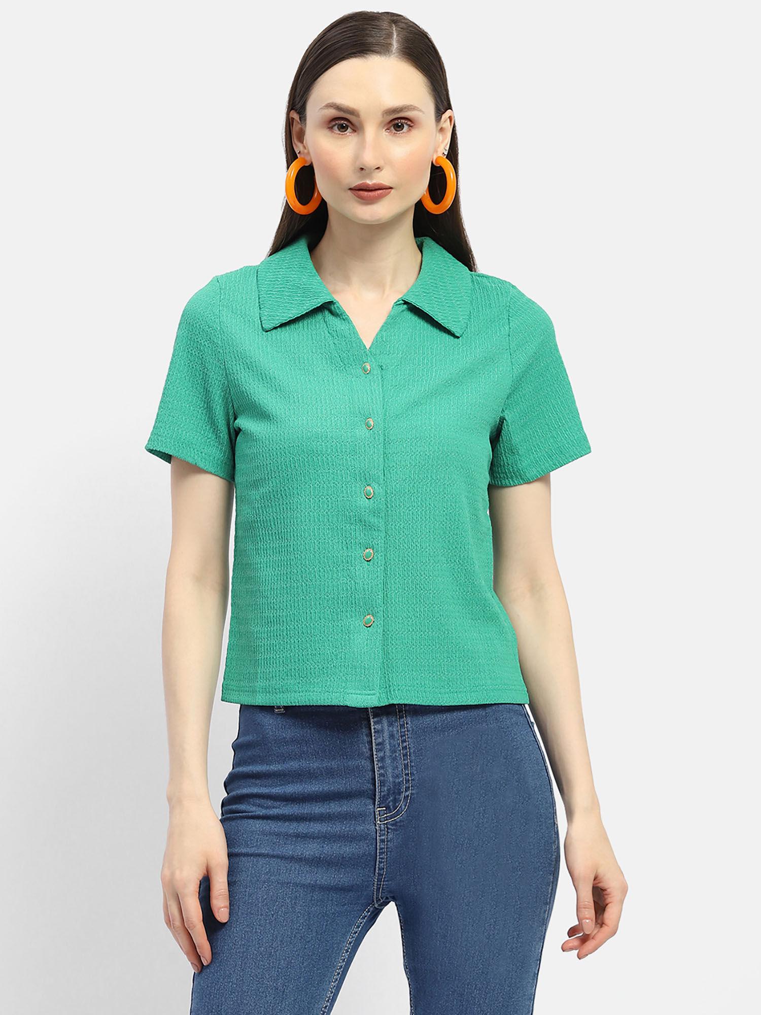 green textured half sleeves shirt