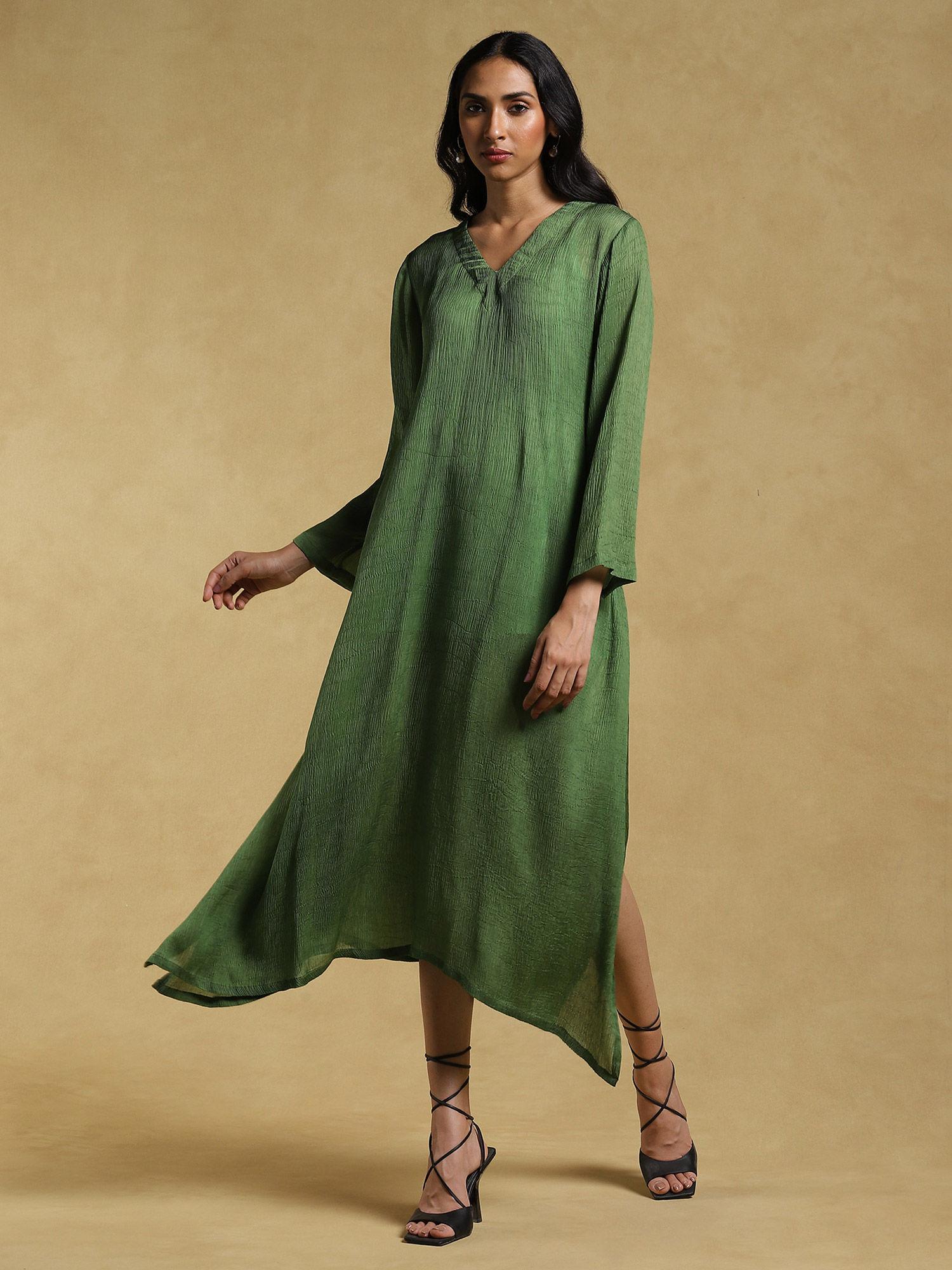 green textured kurta