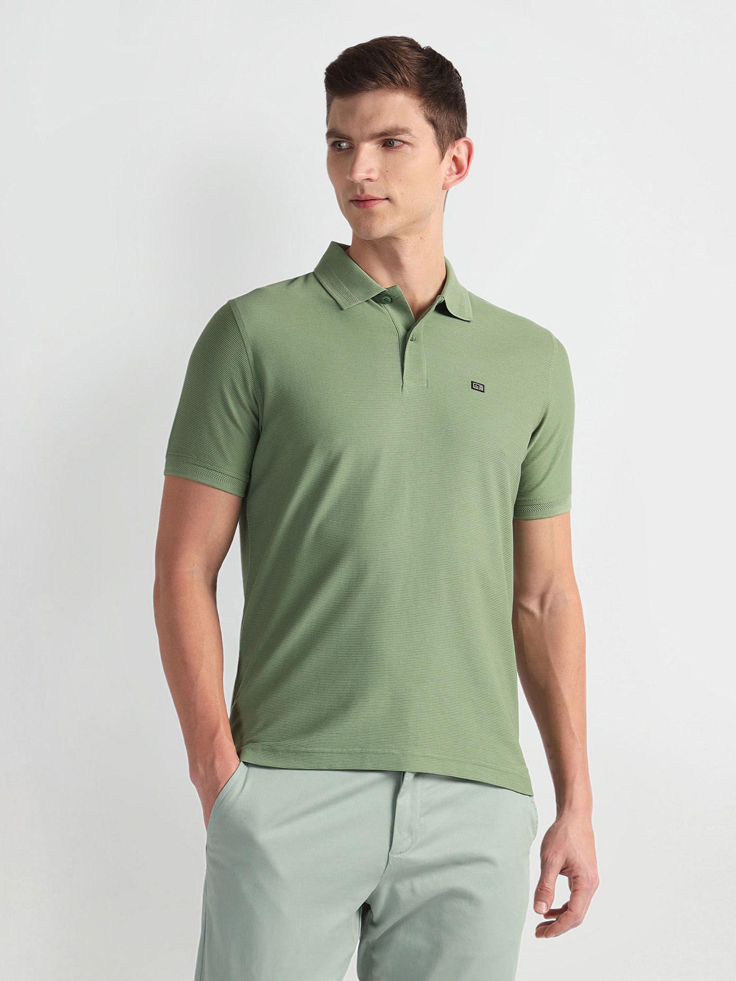 green textured logo polo t-shirt