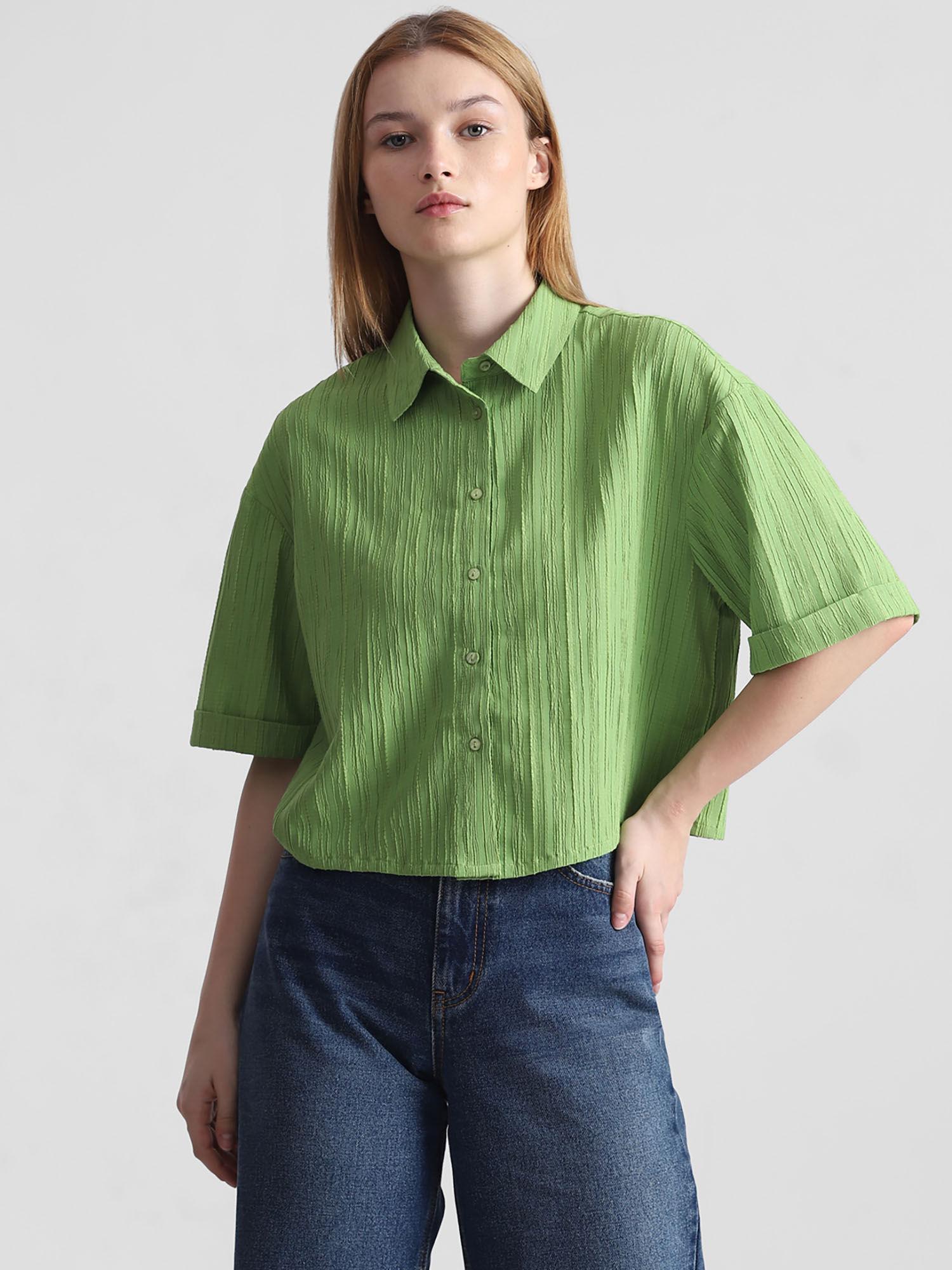 green textured shirt