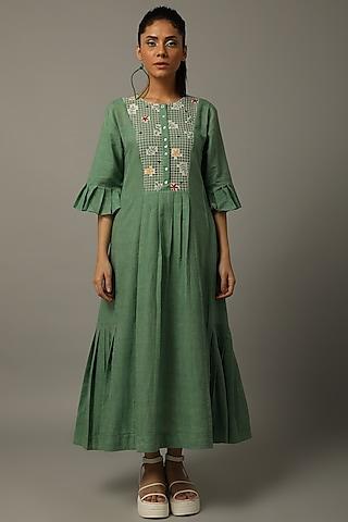 green thread embroidered tunic