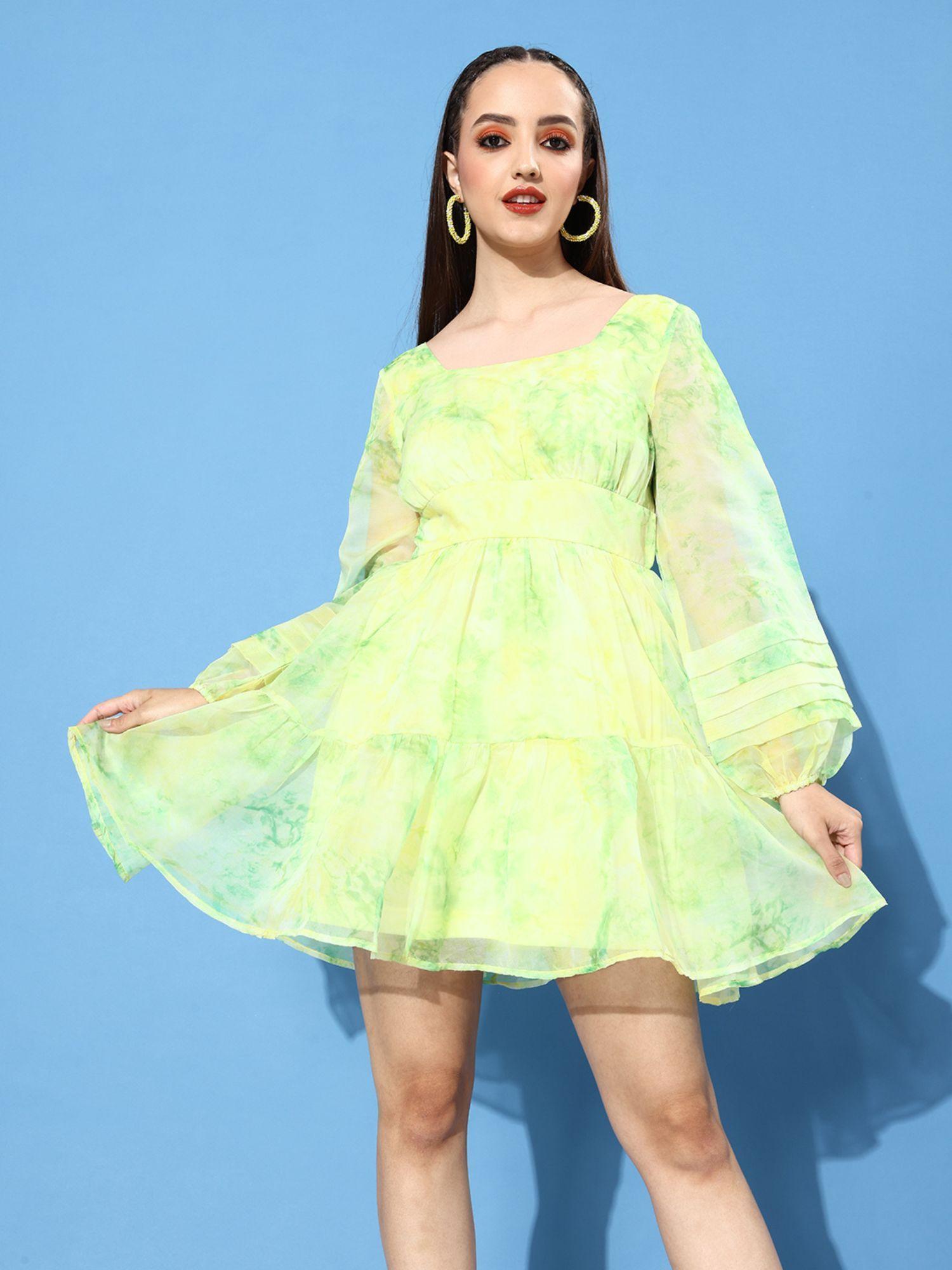 green tie and dye babydoll dress