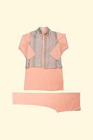 green tie-dyed bundi jacket with kurta set for boys