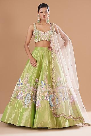 green tissue embellished lehenga set