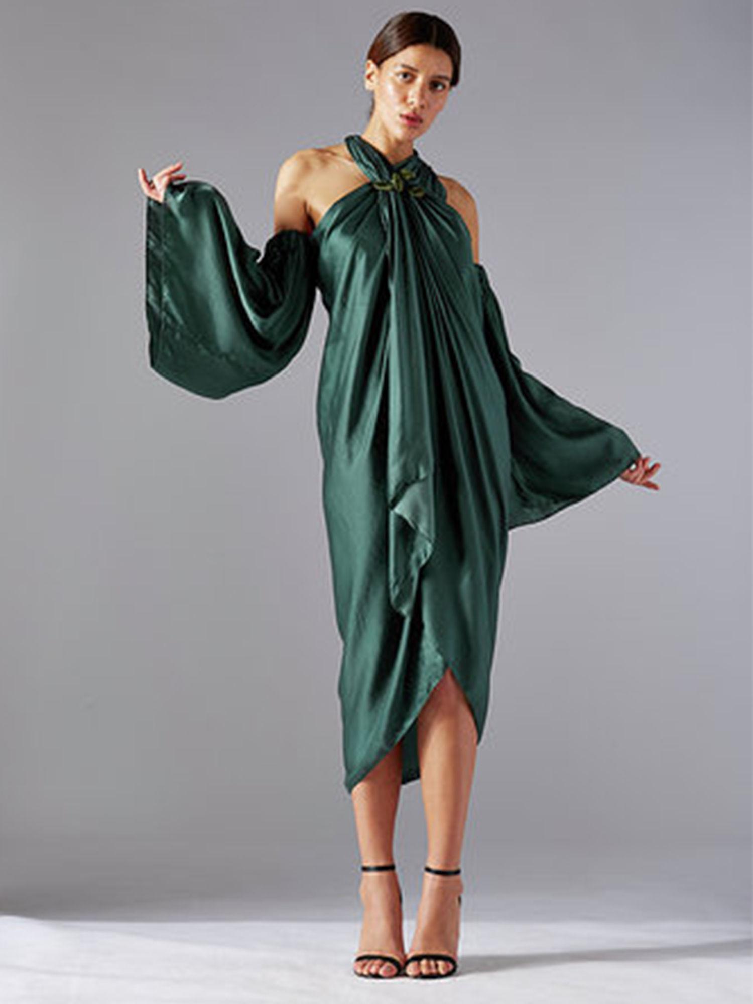 green towel drapr dress