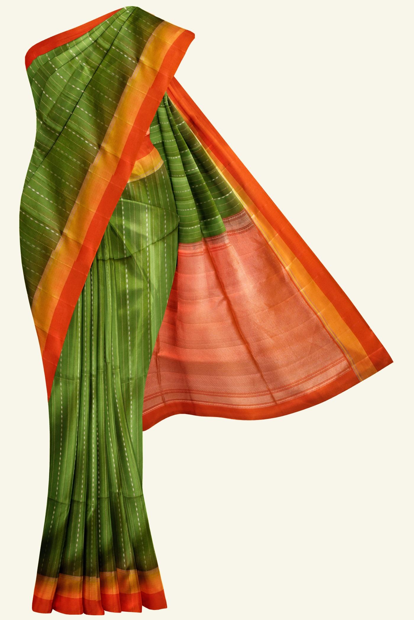 green traditional handloom soft silk saree