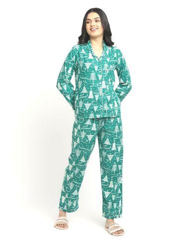 green tree cotton flannel long sleeve women's night suit