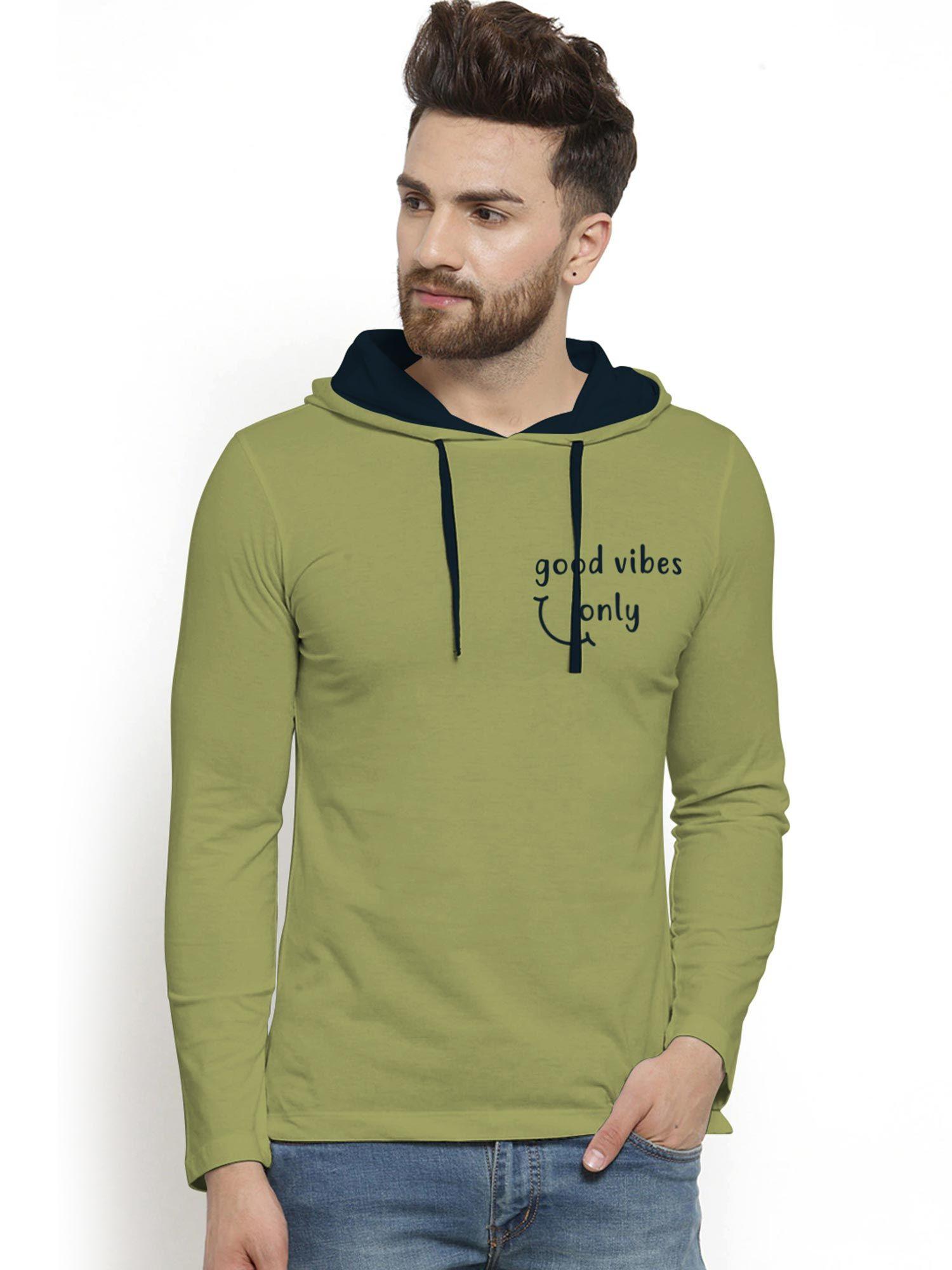 green trendy printed hooded t-shirt for men
