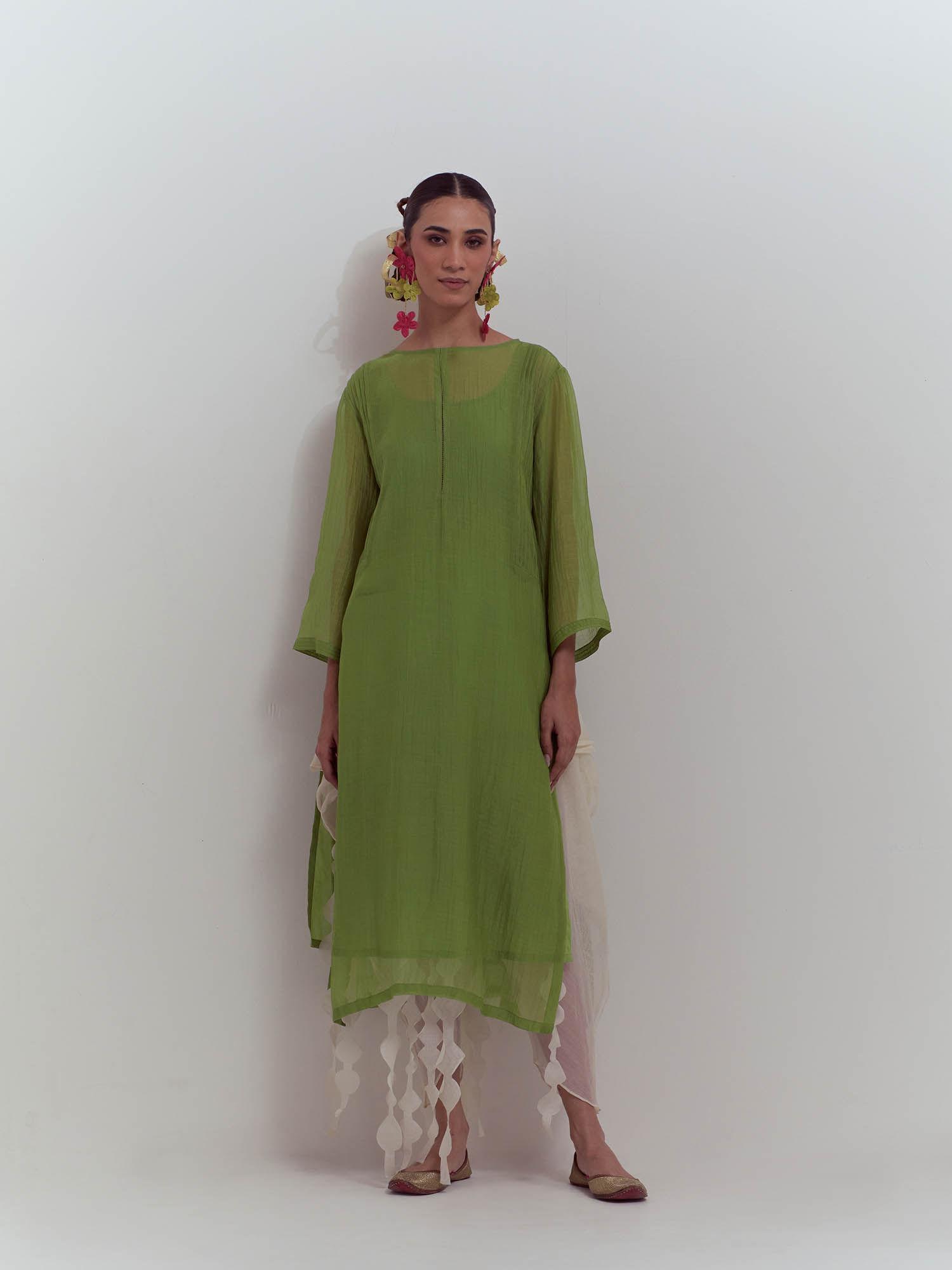 green tropical enchantment kurta with slip (set of 2)