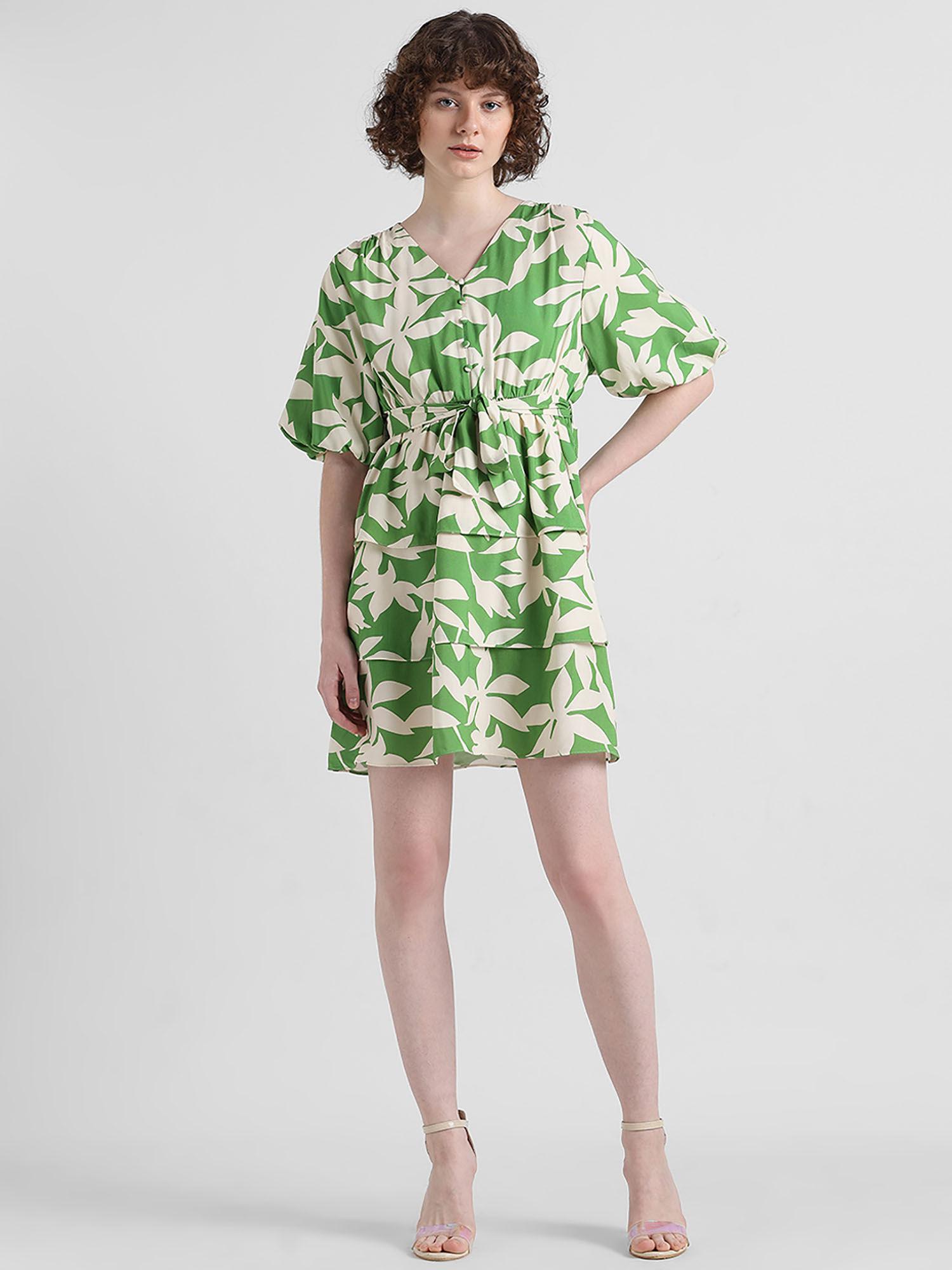 green tropical print mini dress (set of 2)