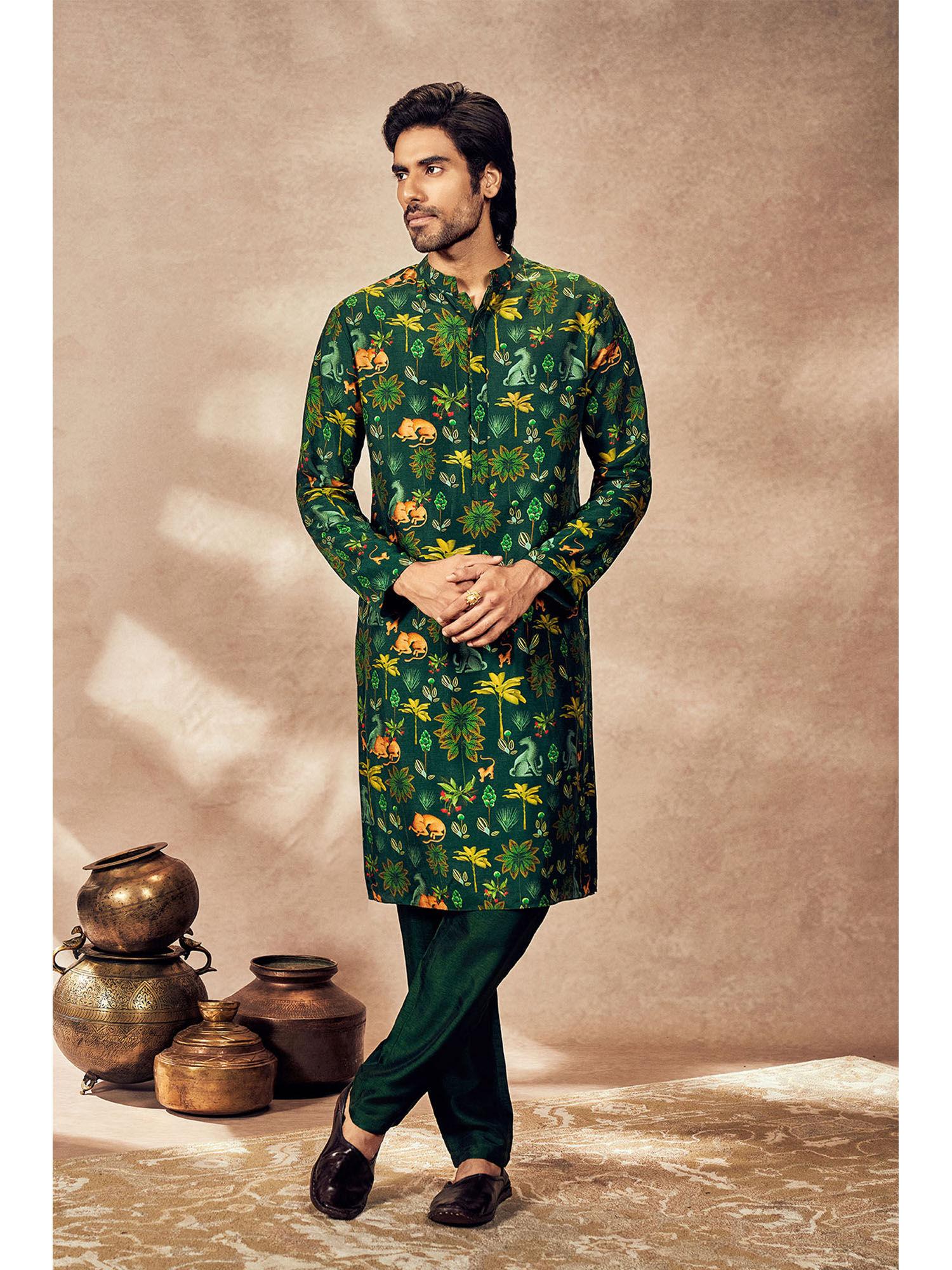 green tropical rhapsody kurta with pant (set of 2)