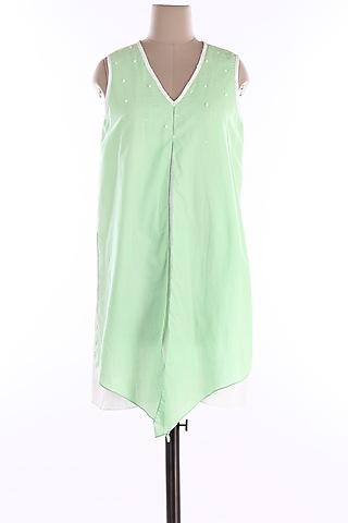 green tunic with handkerchief hem