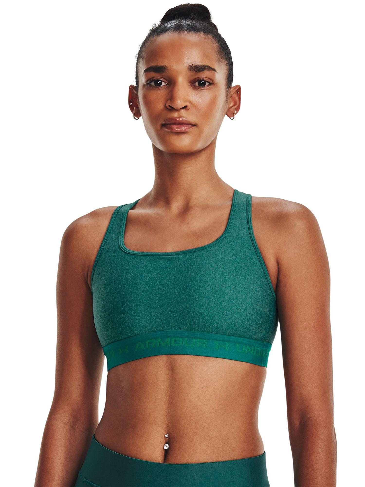 green ua crossback mid heather sports bra