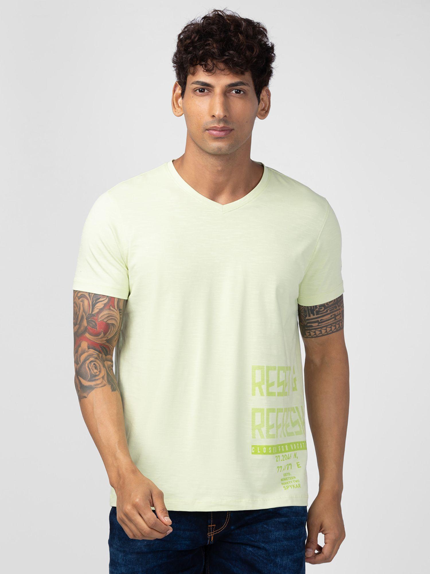 green v neck half sleeves blended t-shirt for men