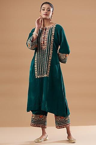 green velvet embroidered kurta set