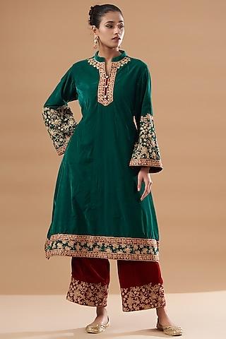 green velvet embroidered kurta set