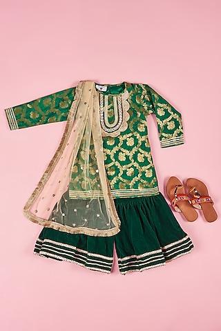 green velvet sharara set for girls