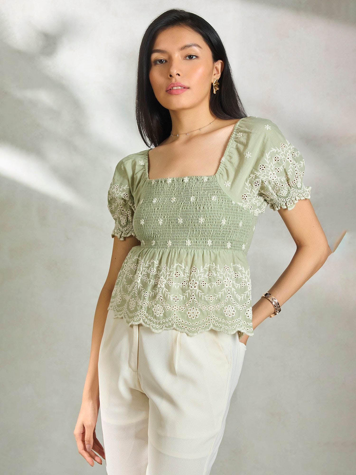 green versatile cotton peplum top