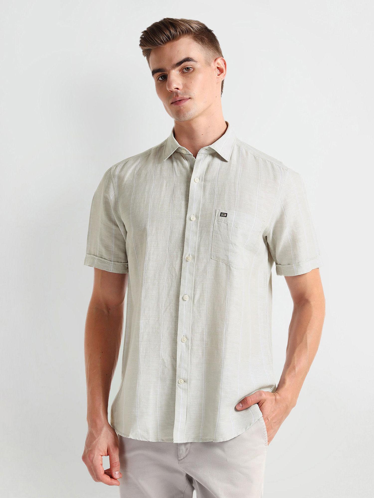 green vertical stripe linen shirt