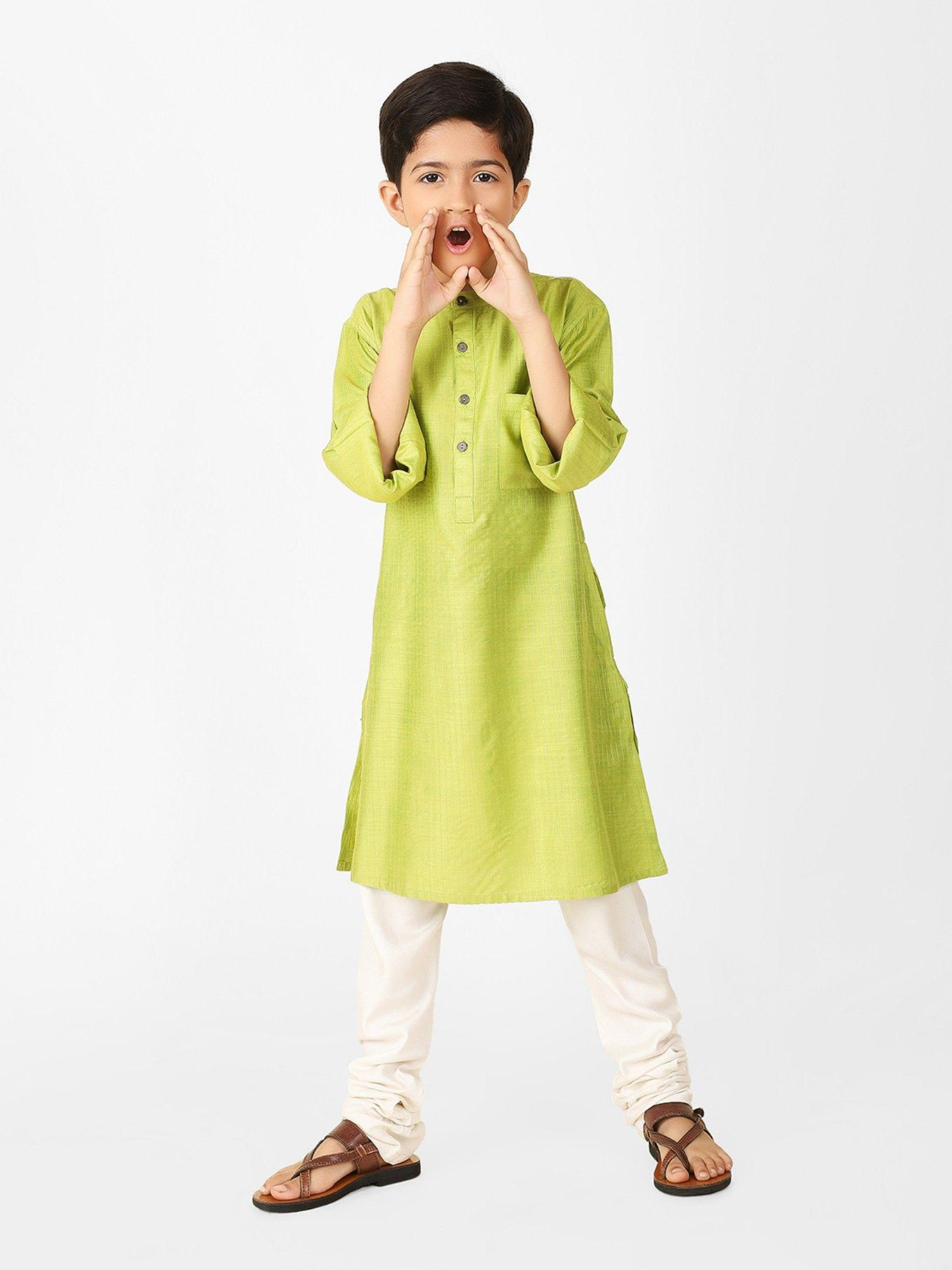 green viscose blend woven a-line long kurta