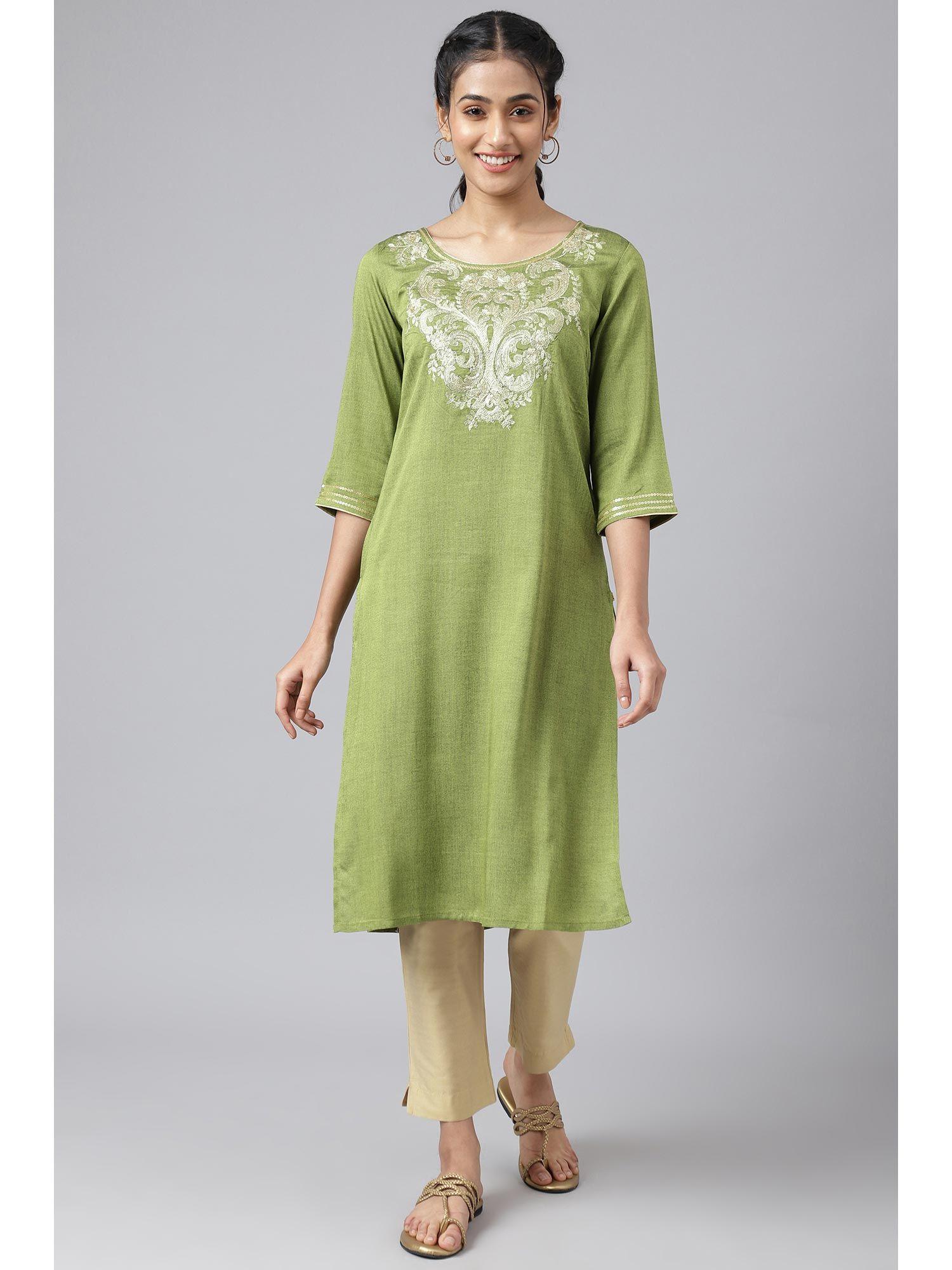 green viscose dori embroidered kurta