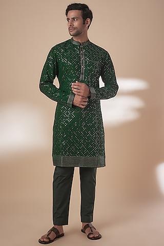 green viscose silk anchor embroidered sequins kurta set