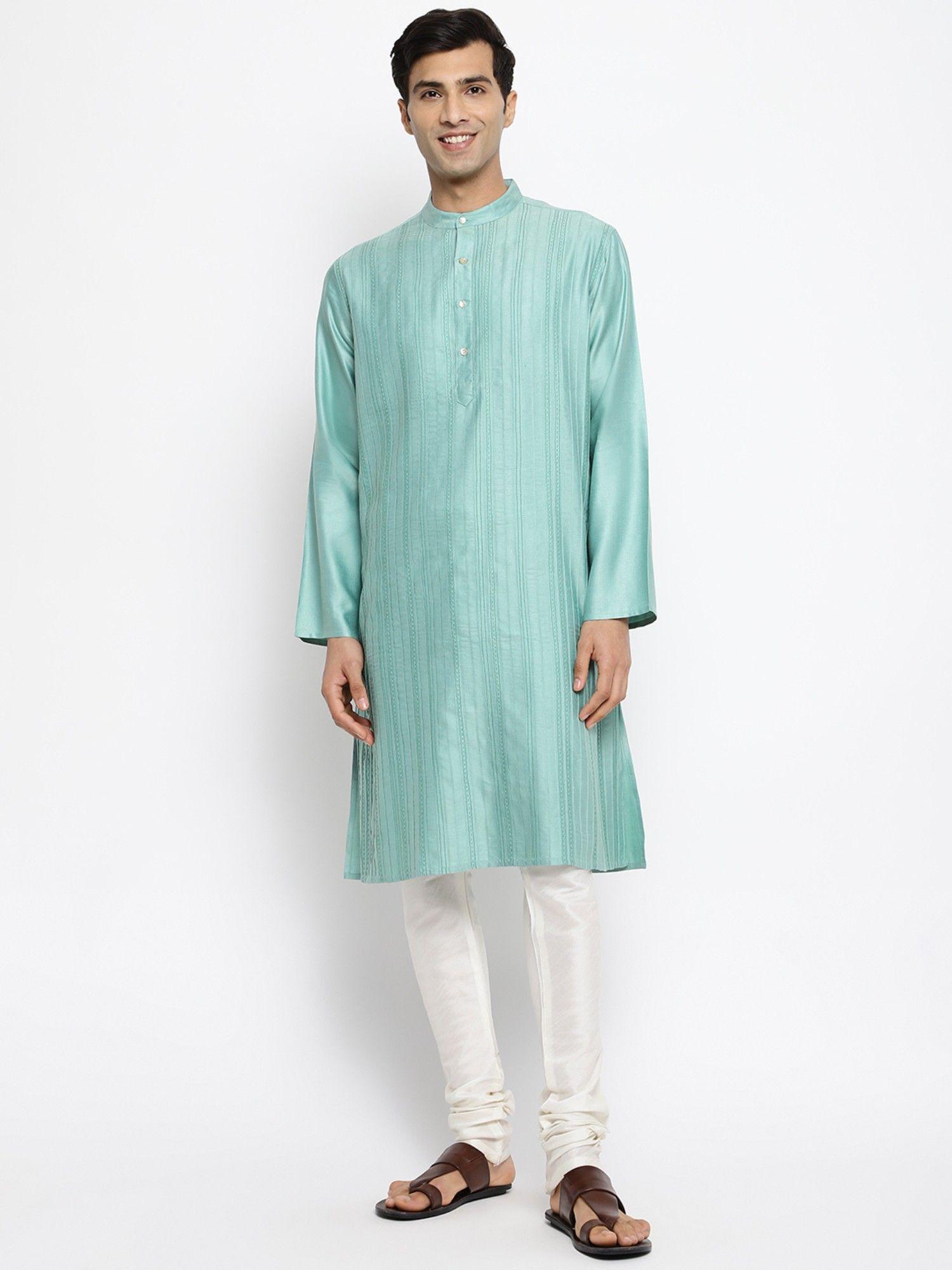 green viscose silk pintucks long kurta