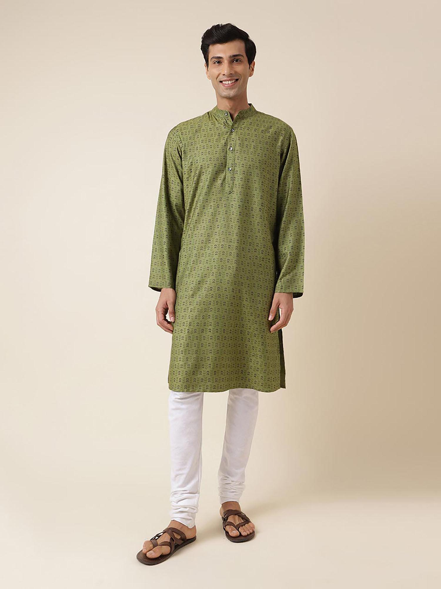 green viscose silk printed long kurta