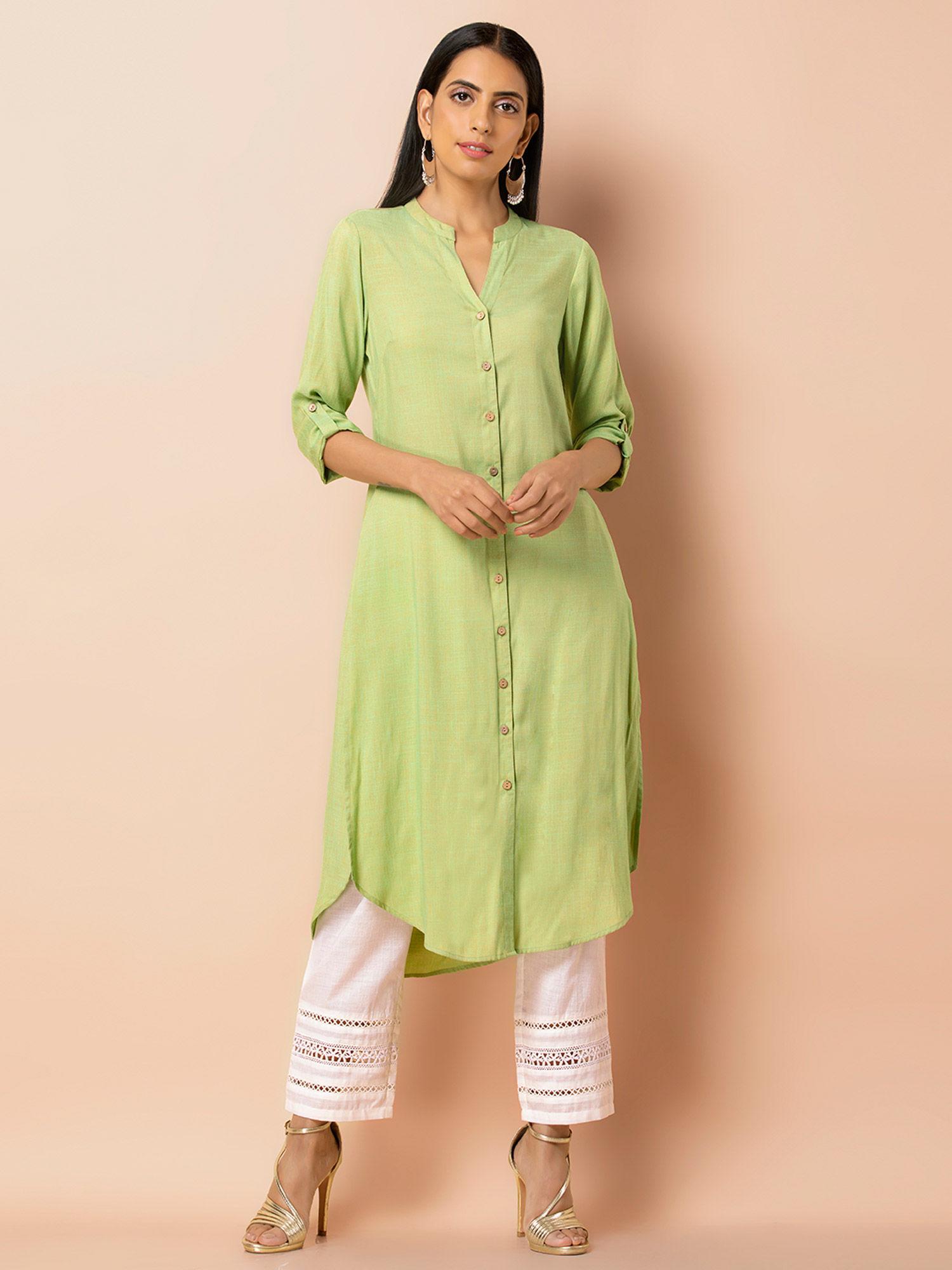 green viscose solid shirt tunic