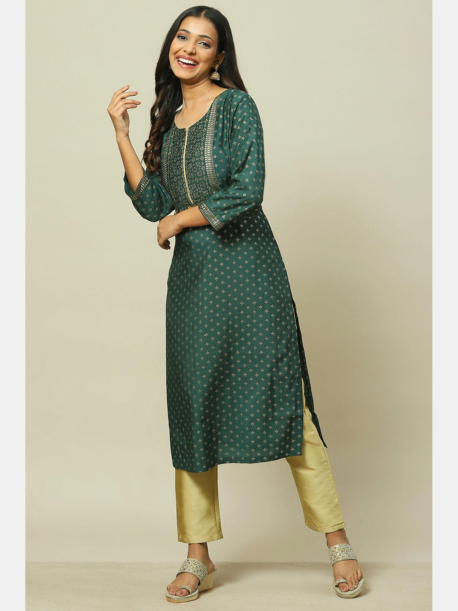 green viscose straight kurta