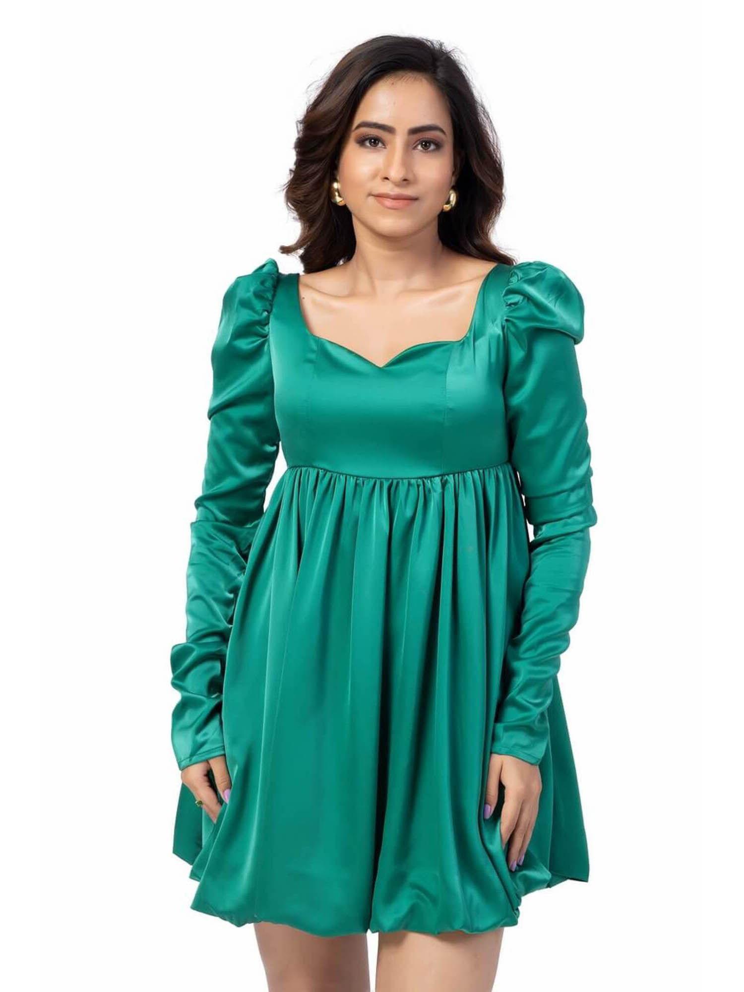 green vivid sweetheart neck mini dress