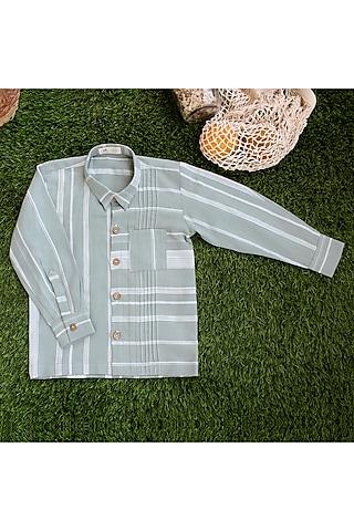 green weaved stripes printed shirt for boys