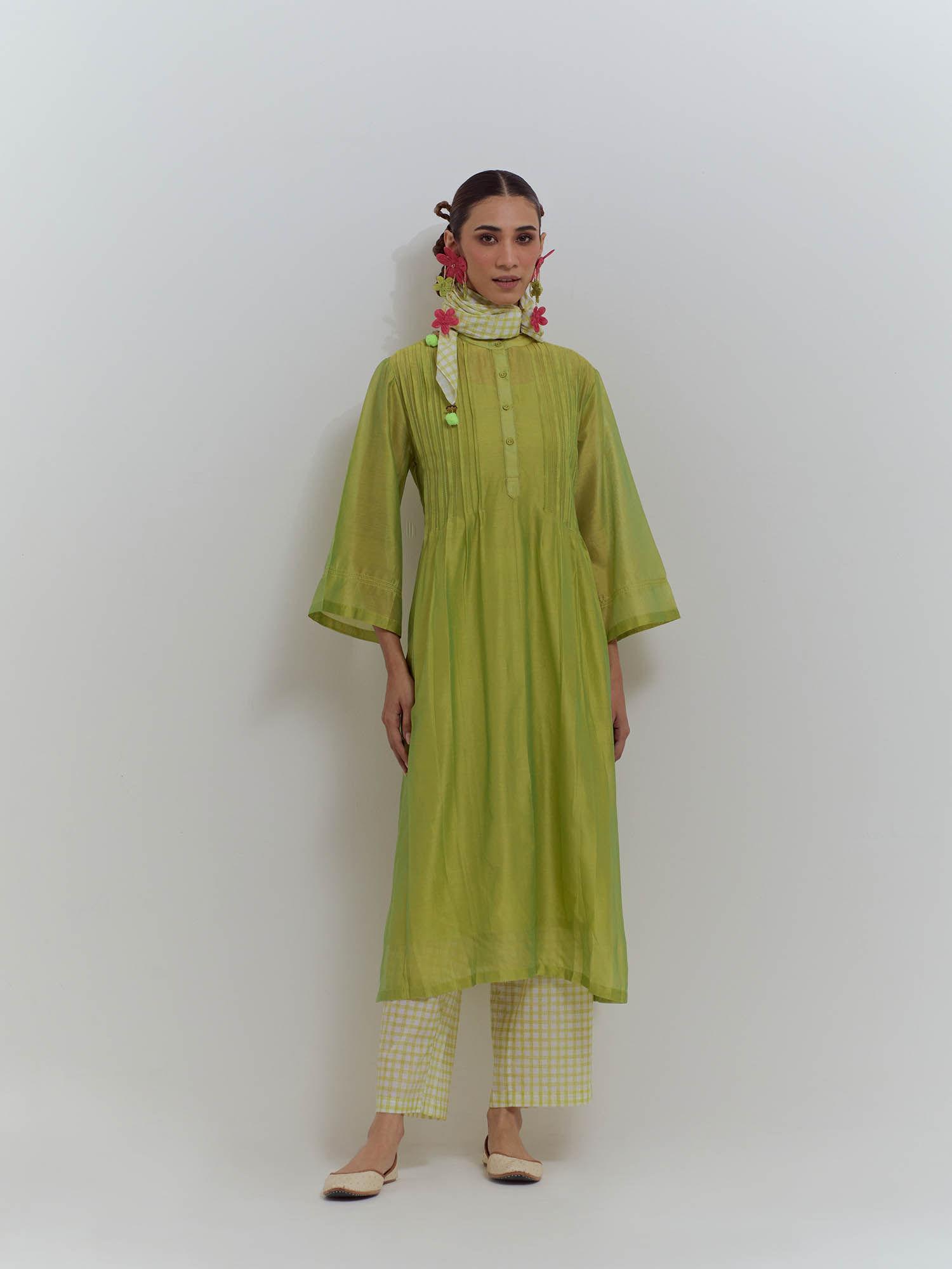 green whisper of elegance kurta with slip (set of 3)