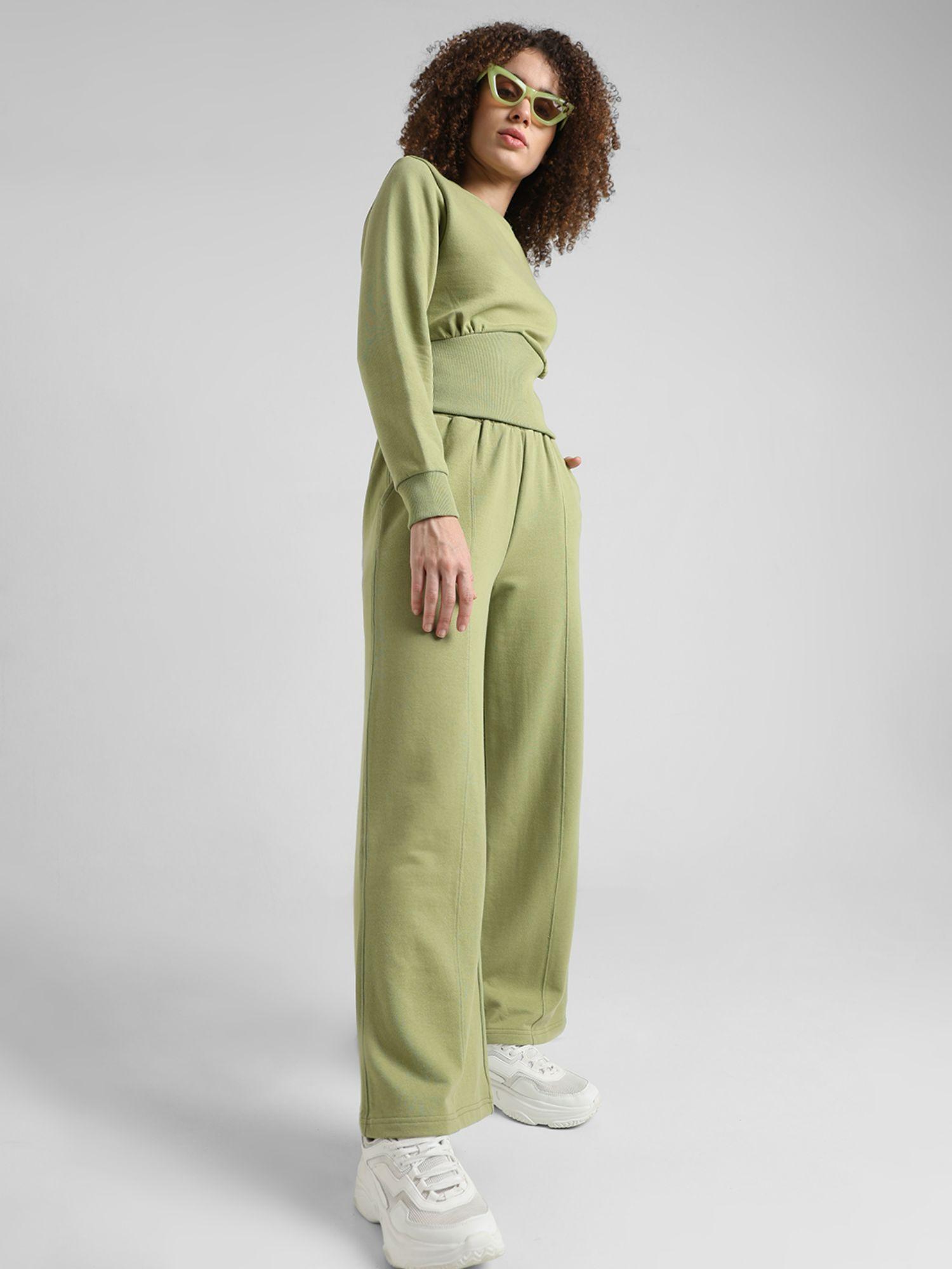 green wide leg co-ord set pant