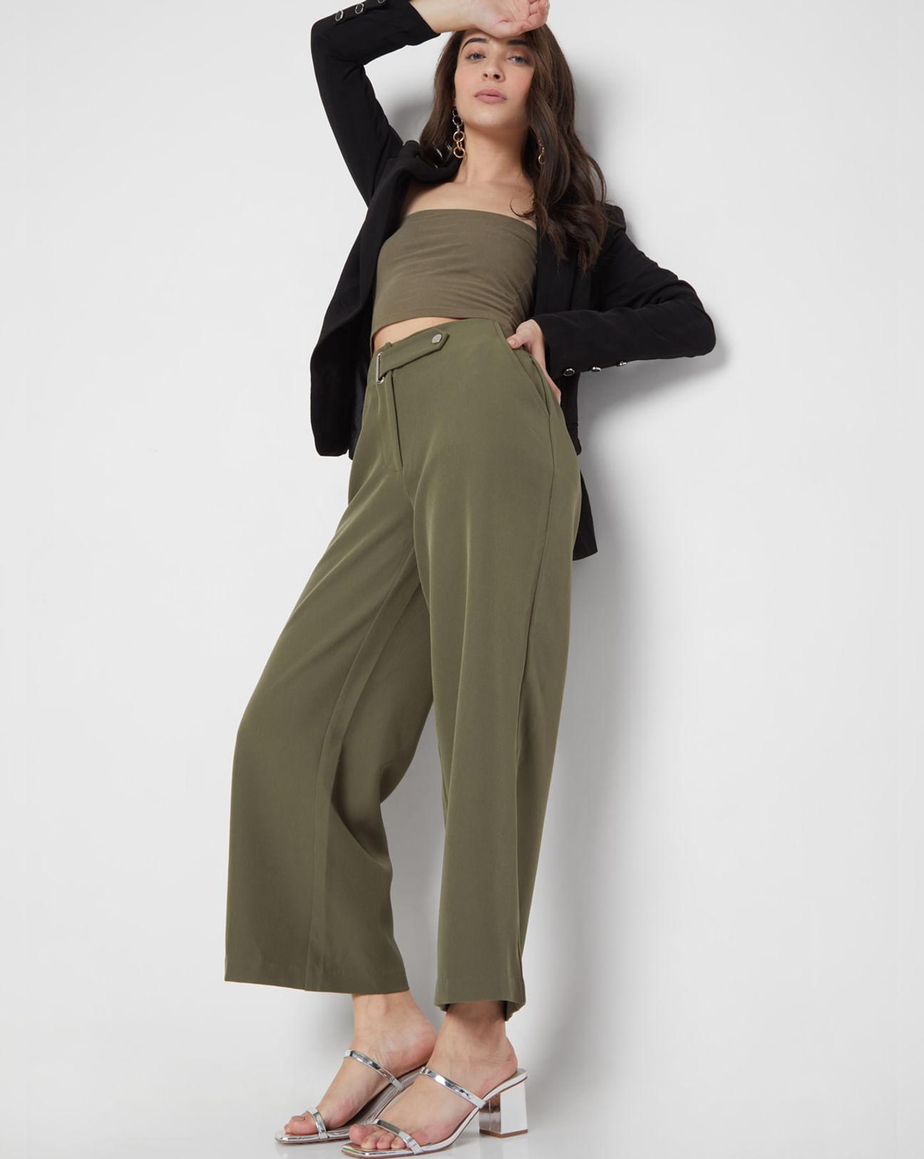 green wide leg trousers