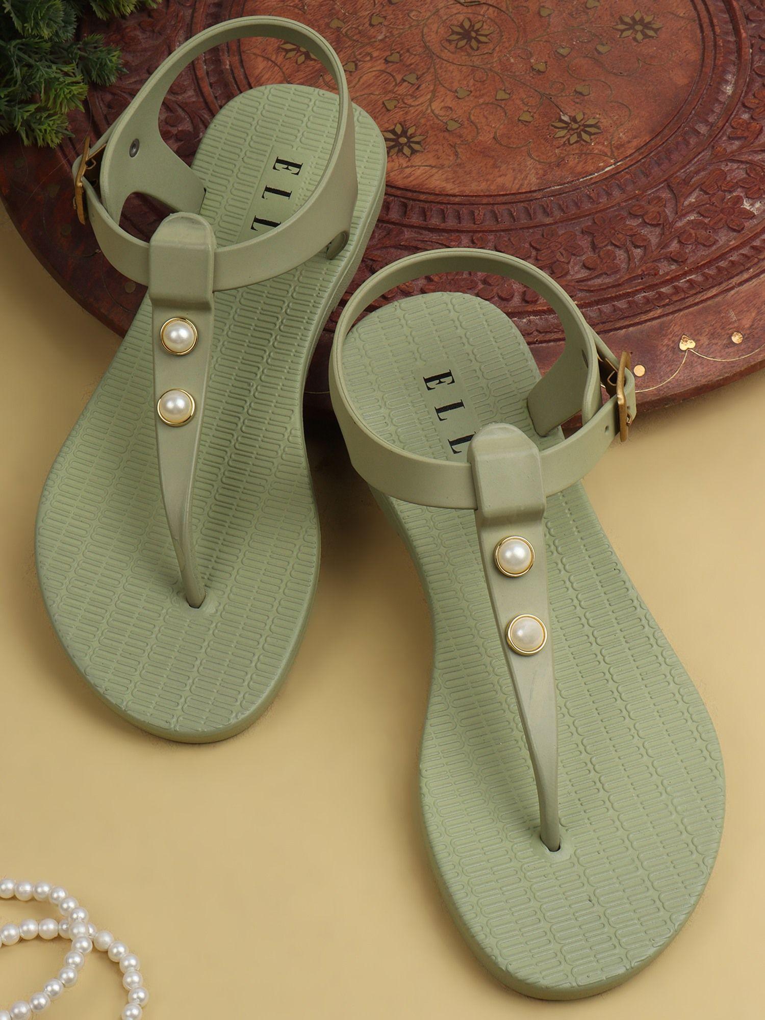 green women buckle flipflops