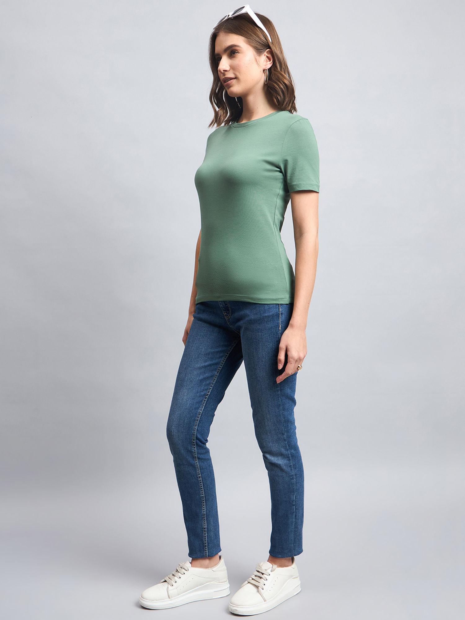 green women cotton round neck t-shirt