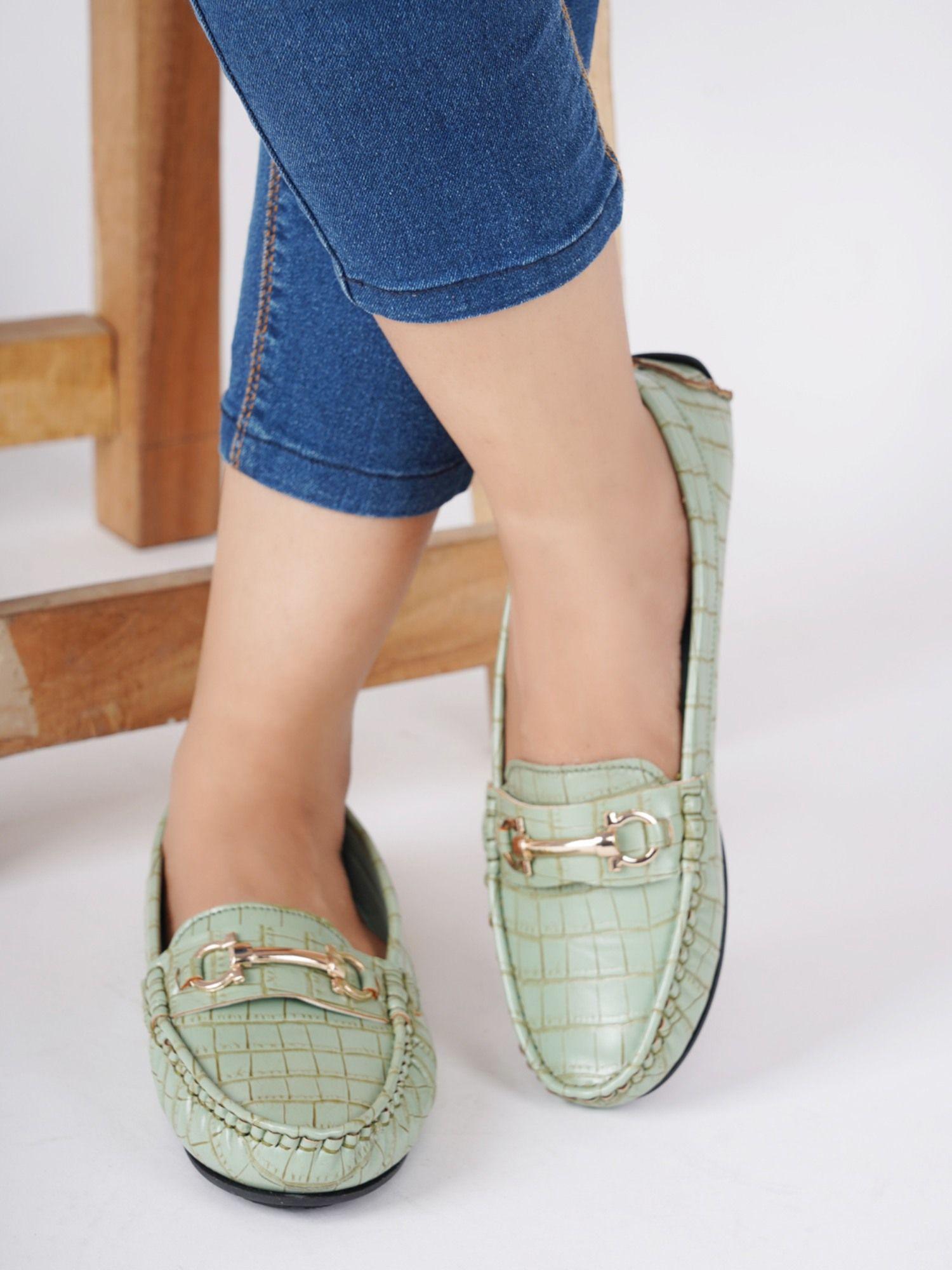 green women slip on loafers