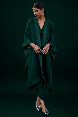 green woolen embroidered cape